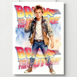 photorealistic watercolor for a new poster for back to the future, in the style of steve hanks