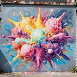 bath bombs explosion as graffiti mural by lee, masterpiece, trending on artstation
