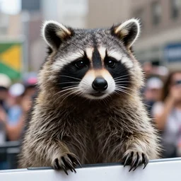 raccoon parade in downtown Manhattan, photo, detailed, 4k