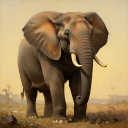 anthropomorphic elephant proudly posing for a portrait, painted by rembrandt intricate ultra detailed painting atmospheric lighting golden hour