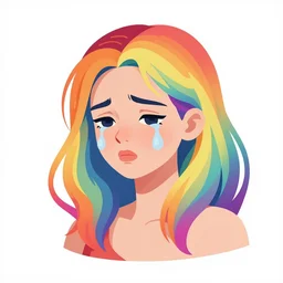 a young woman with beautiful rainbow hair. she looks very sad. she is crying. clean cel shaded vector art. shutterstock. behance hd by lois van baarle, artgerm, helen huang, by makoto shinkai and ilya kuvshinov, rossdraws, illustration, art by ilya kuvshinov