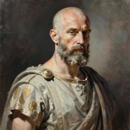 yoji shinkawa painting of a stylish bald and bearded roman