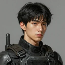 portrait of a man by greg rutkowski, he is about 4 0 years old, black hair with bangs, his features are a mix between indian, korean and russian and he is wearing a futuristic tactical gear, highly detailed portrait, digital painting, artstation, concept art, smooth, sharp foccus ilustration, artstation hq.