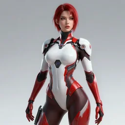 masterpiece concept art, a beautiful highly detailed futuristic lady, confident pose, by greg rutkowski and geof darrow, 8 k, intricate detail, cinematic lighting, red white and black colors