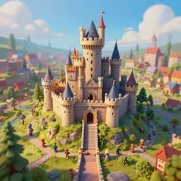 castle siege, colorful, contrast, depth of field, 3 d scene, render, greg rutkowski, zabrocki, karlkka, jayison devadas, trending on artstation, 8 k, ultra wide angle, zenith view, pincushion lens effect