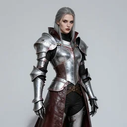 portrait of a mix between warlock and paladin, female, shiny silver and disease, leather coat, high fantasy, dnd, face details, extremely detailed, smooth, sharp focus, digital illustration, by artgem, rossdraws, sakimichan