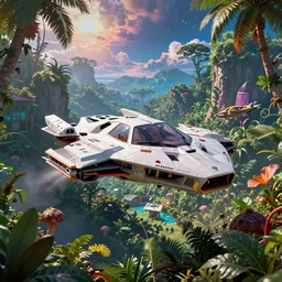 epic lamborghini spaceship starship landed in lush jungle, beautiful space background, technicolor, 4 k, super sharp, ludek pesek, rick guidice, chesley bonestell, lucien rudaux, rolf klep, fred freeman, george pal, highly detailed, artgerm, greg rutkowski, magali villeneuve