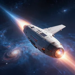 faster than light spaceship, ready to jump, digital art, awe inspiring, galaxy in the background