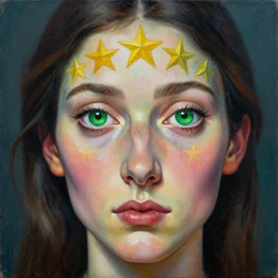 Intricate five star Beautiful  Green eyes Lady facial portrait by Pablo Picasso, oil on canvas, HDR, high detail, Photo realistic, hyperrealism,matte finish, high contrast, 3d depth, masterpiece, vivid and vibrant colors, enhanced light effect, enhanced eye detail,artstationhd