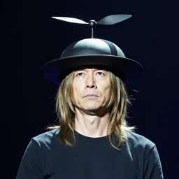 Lars Ulrich wearing a propeller hat on stage, 4k, high quality, live concert photography