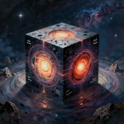 eternal cube at the beginning of the universe. Big bang. Digital painting. Beeple. Noah Bradley. Cyril Roland.