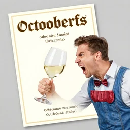 large octoberfest invite card, man screaming at a wine glass, angry, white wine, photoshoot, 4 k, hyper realistic, natural, highly detailed, digital illustration, trending in artstation, classical painting, smooth, sharp focus art by ilya repin