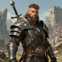 A fantasy comic book style portrait painting of a barbarian warrior, unreal 5, DAZ, hyperrealistic, octane render, cosplay, RPG portrait