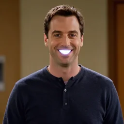 portrait of Ross Geller, his teeth glowing white