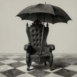 matte sharp painting whimsical fantasy throne on a checkered ground with an umbrealla above chair by mark rydel artstation behance whimsical greg rutkowski