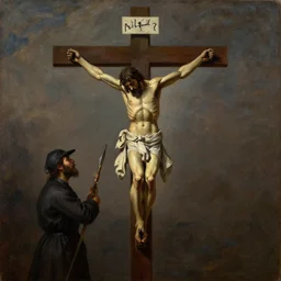 hamburglar crucifixion, classic oil painting art 1 7 8 2