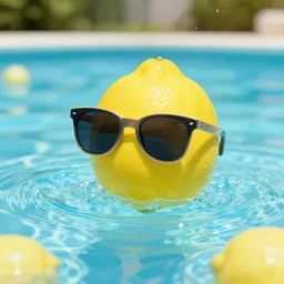 a lemon lemon lemon wearing sunglasses playing in the pool