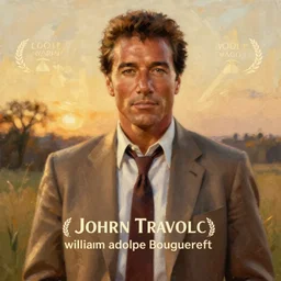 Painting of John Travolta as Forrest Gump. Art by william adolphe bouguereau. During golden hour. Extremely detailed. Beautiful. 4K. Award winning.