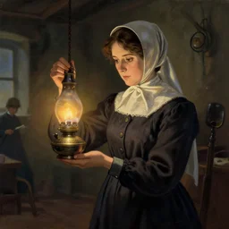 old florence nightingale holding a turkish fanoos oil lamp in a crimean war hospital 1 8 5 5, low light, trending on pixiv fanbox, painted by greg rutkowski makoto shinkai takashi takeuchi studio ghibli