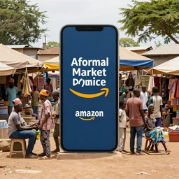 outdoor digital amazon market place in african informal settlement