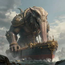 highly detailed portrait photo of a huge mûmakil-大舌頭 规模船舶 mûmakil in a scenic dystopian environment, hyperrealistic Illustration