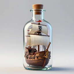 a pirate ship in the bottle, glass bottle, hyper detailed, 3d render, RTX, trending on artstation, smooth defined edges, sharp focus, 4k
