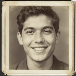 an old worn photograph of a smiling disembodied face