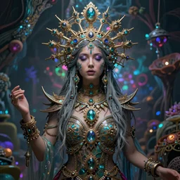 psychedelic dmt goddess by alex grey + hyper realistic, 8k, artstation + sharp render