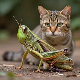 a grasshopper - cat - hybrid. animal photography,