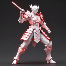 albino maiko in a ornated armor preparing for war, full body, dynamic pose, red and white neon, concept art, intricate details, highly professionally detailed, cgsociety, highly detailed -