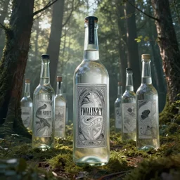 a forest with trees made of large vodka bottles, intricate linework, sharp focus, smooth, octopath traveler, final fantasy, unreal engine, dramatic lighting, ethereal, 8 k