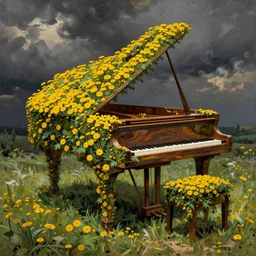 helichrysum bushel made out of pianos, artwork by james ensor