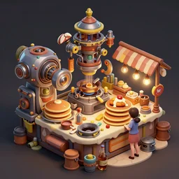 an intricate concept art, illustration, fantasy micro - world of a food pancake stall, mechanical cooking tools, ultra photorealistic, ultra sharp, pinterest, artstation, cgsociety, pinterest, digital art, anime colors, style by wlop, hyperrealistic, octane render, 8 k