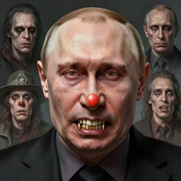 vladimir putin, putin is bald caveman, vladimir putin awe face, toothless, saw teeth, reptile scary eyes, peeling skin, horror macabre face, clown nose, by donato giancola and greg rutkowski and wayne barlow and zdzisław beksinski, realistic face, digital art