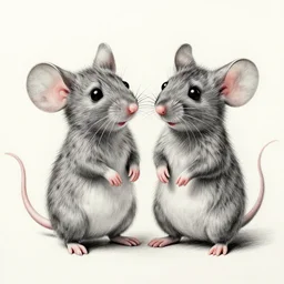 a beautiful pencil drawing of two cartoon mice; masterpiece; extremely highly detailed; ultra-realistic; trending on artstation