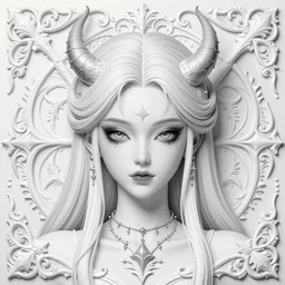 Extremely intricate perfectly symmetric artwork portrait of a demon girl in 4K, elaborate, abstract background, sharp details, fire, flames, lava, beauty