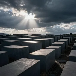 boxes lined up across the horizon, holocaust memorial, zdzislaw beksinski