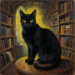 eldritch cat in an old library, shadow cat, remedios varo painting