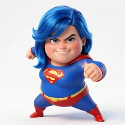 thick chubby filipina superhero, pyrokinetic, sly grin, fully clothed, exaggerated perspective, beautiful detailed face, bright blue hair, action pose, comic book style, highly detailed, dynamic shadows, dynamic lighting, geoff johns, jason fabok, jason fabok, brad anderson, splash art
