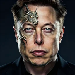 elon musk in style of two - face harvey dent one side face has dragonskin fantasy sharp focus intricate elegant digital painting artstation