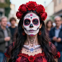 photo front shot of a beautiful day of the dead female, depth of field, zeiss lens, detailed, symmetrical, centered, by edward robert hughes, connor hibbs, annie leibovitz and steve mccurry, david lazar, jimmy nelsson, breathtaking, 8 k resolution, extremely detailed, beautiful, establishing shot, artistic, hyperrealistic, beautiful face, octane render
