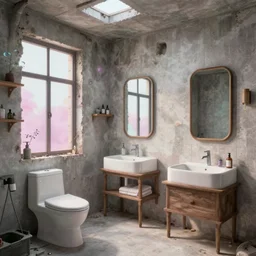 a beautiful detailed rendering of bathroom city unfinished building industrial architecture by renzo piano, otherworldly vaporwave, archdaily, wallpaper, highly detailed, trending on artstation.