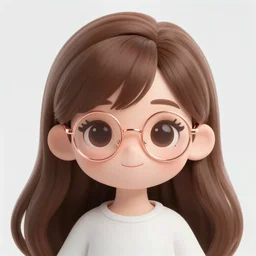 cute enby with long brown hair, androgynous, round rose gold glasses, artstation, highly detailed portrait, beautiful digital painting, messenger avatar, white background