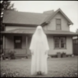 early 1900s photo depicting a faded, blurry ghost in an old house