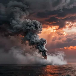 smoke on the water and fire in the sky, octane render,