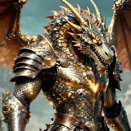 close up of a dragon wearing shining armor. detailed scales, Game of Thrones, Amano Yoshitaka, Yoshitaka, high quality artwork, beautiful image, DeviantArt