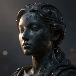 epic illustration, digital abstract sculpt of beautiful female face and black swirling concrete acrylic portrait, black latex sculpt, close up portrait, mechanical superstructure, sacred geometry, glowing edges, magic hour, beautiful light, sculpture of carving marble, dark colors, dark mood, one point light, clockwork, epic matte painting, concept art, bokeh, digital painting, artstation, kandinski