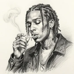 pencil sketch of wiz khalifa smoking, horror, by junji ito
