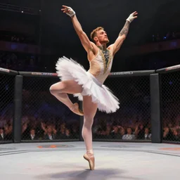 connor mcgregor dressed as a ballerina dancing ballet inside the mma ring, highly detailed, digital painting, artstation, concept art, smooth, sharp focus, illustration, art by artgerm and greg rutkowski