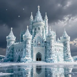 a castle made out of ice, reflections, sparkle
